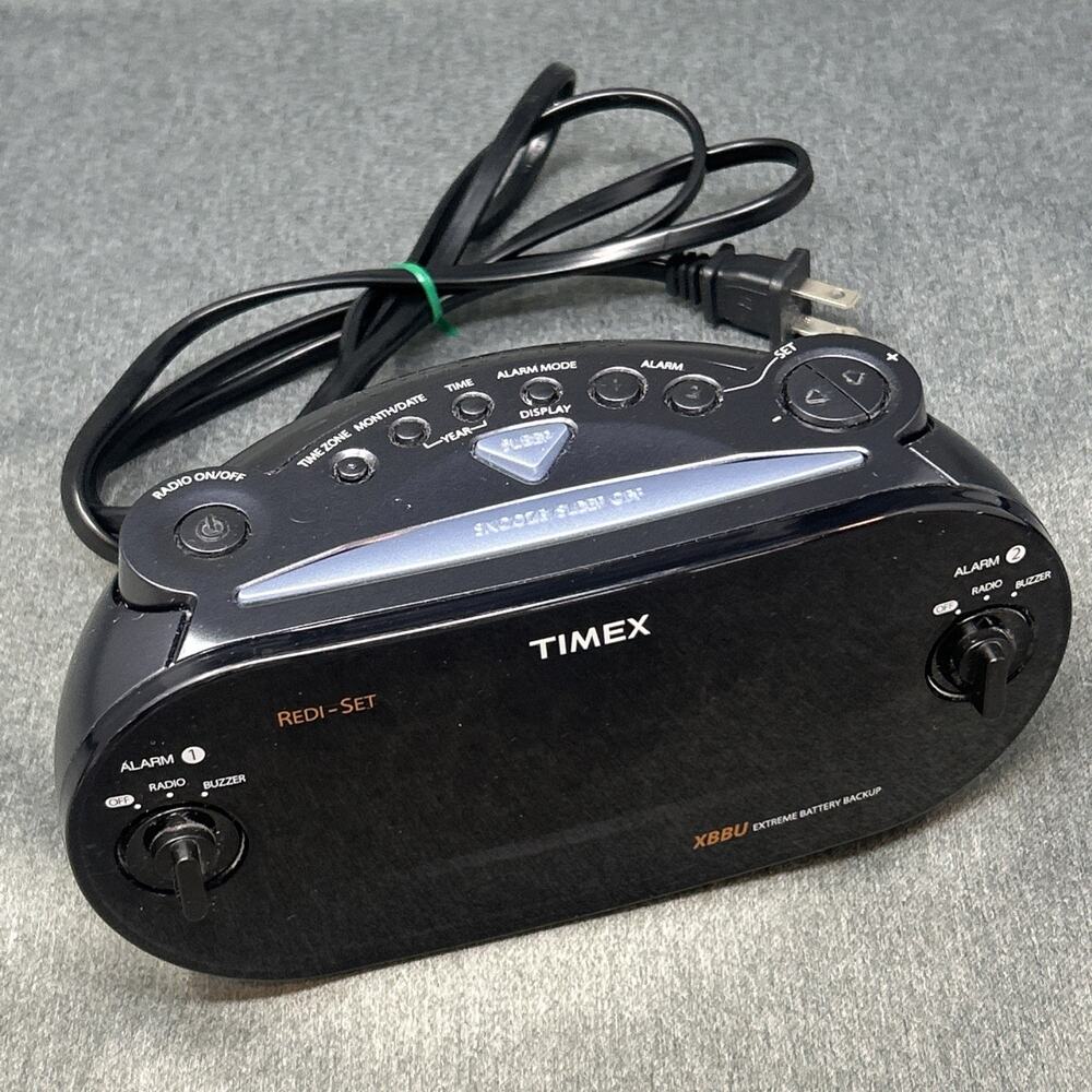 Timex T715 Redi-Set Dual Alarm Clock Radio AM FM Black Large LED Display WORKS